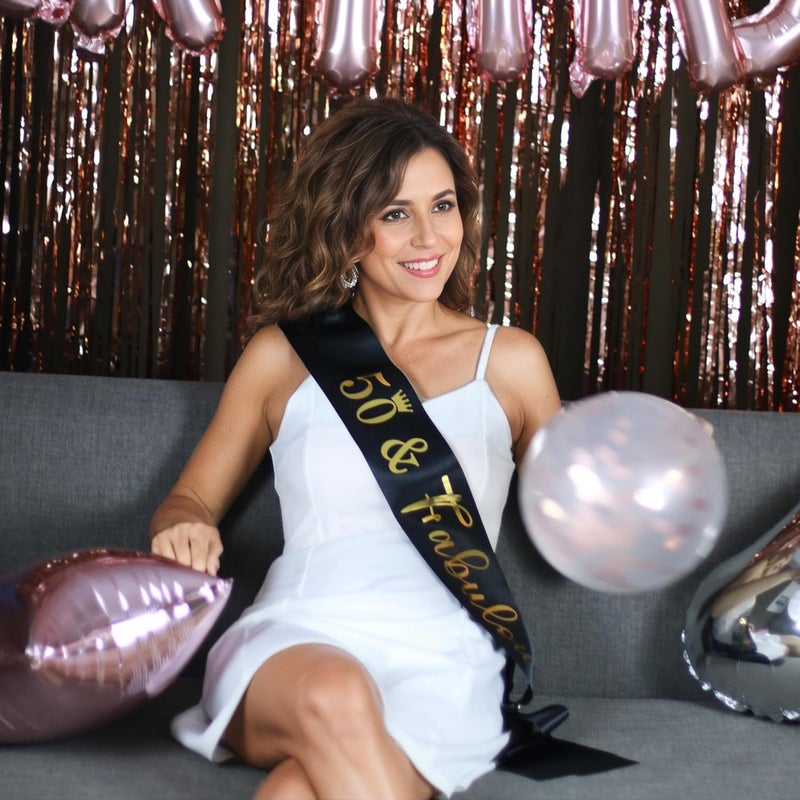 Docooniver 50th Birthday Sash for Women and Men,50&Fabulous Sash Black with Gold Foil Lettering. - Image 2